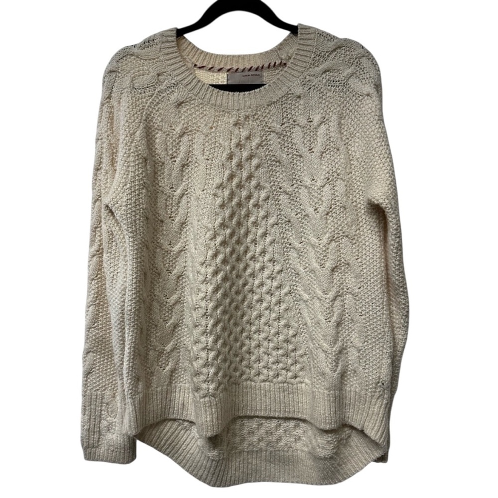 Banana Republic Heritage Collection Fisherman Knit Wool Blend Cream Sweater LG
